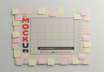 Horizontal Poster Page Mockup with Sticky Notes