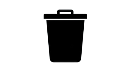 Simple black trash bin silhouette on a transparent background