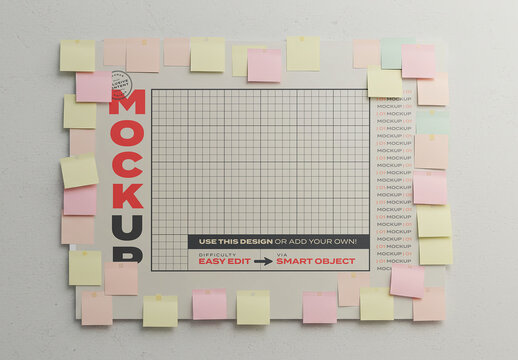Horizontal Poster Page Mockup with Sticky Notes