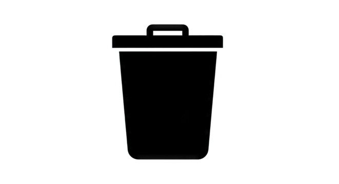Simple black trash bin silhouette on a transparent background