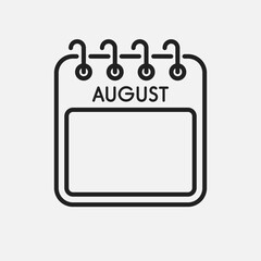 Icon calendar August month, empty space, reminder