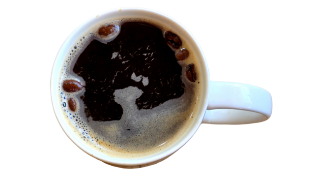 Cup of Black Coffee Isolated on White Background with Copy Text Space. Morning Beverage Concept for Cafes, Menus, and Food Advertisements. PNG File.