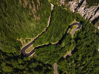 serpentine roads on the mountainside
