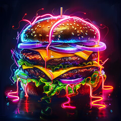 Fototapeta premium Neon sign of cheeseburger