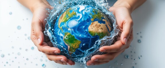 Hands cradling earth with soap bubbles for global awareness and saving the earth