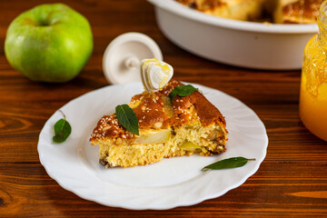 Warm autumn pie with apples is ideal for tea and coffee