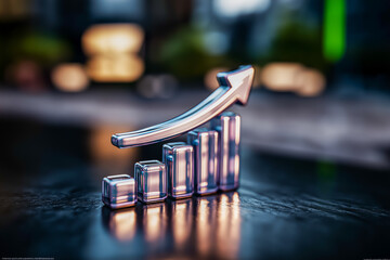 カラフルに輝く上向き矢印｜好景気・業績改善