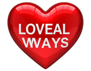 - Glossy Red Heart with "LOVEALWAYS" White Text, Front View, Isolated on Transparent Background