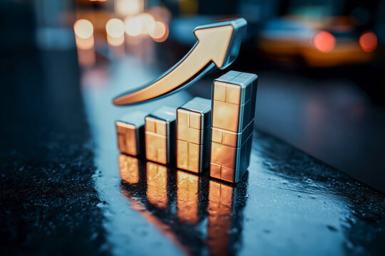 カラフルに輝く上向き矢印｜好景気・業績改善