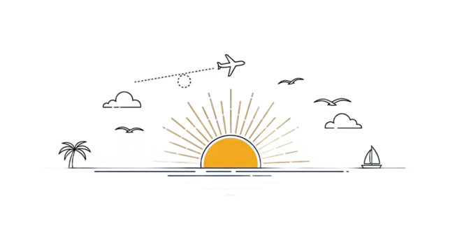 Vibrant sunrise over tranquil waters with silhouettes of mountains and clouds