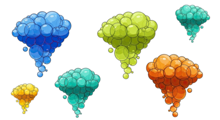 Colorful bubbles of various sizes floating against a transparent background