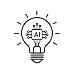 Artificial intelligence AI processor chip and light bulb icon. Creative solutions, technological progress, and future innovations. Icon element for app and web. Vector illustration.