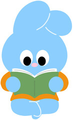 Blue rabbit reading a book