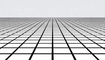 An abstract perspective composition with a receding grid pattern that creates depth, set against a plain, light-grey background, emphasizing lines