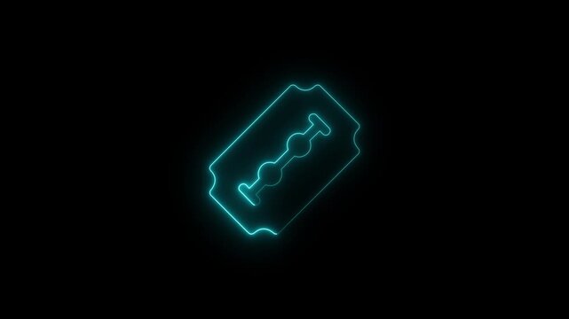  Neon Outline of a Razor Blade on Black Background sharp. Glowing neon line razor icon isolated on black background. 4K Video motion graphic animation. Video footage of glowing Razor icon. 