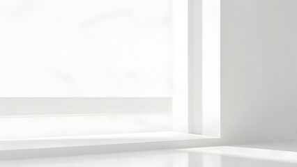 Minimalist White Interior Corner with Soft Sunlight Casting Gentle Shadows on Polished Floor