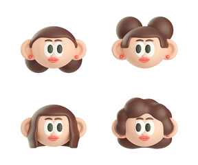 3D woman girl avatar brunette head profile picture collection