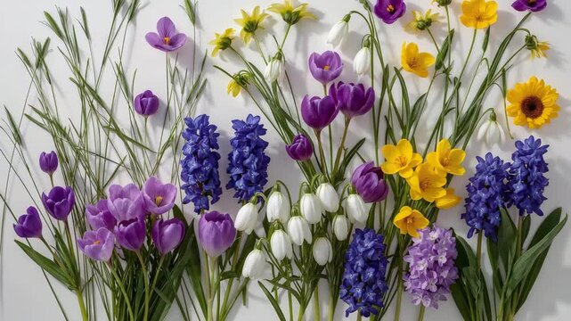 grass, spring flowers on a   white background