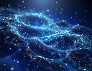 An abstract cosmic view featuring luminous trails and particles, interwoven with swirling energy, creating a vibrant ethereal composition