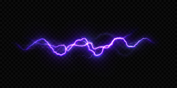 A bright purple lightning bolt. A luminous energy discharge with dynamic, bright lightning, creating a powerful plasma or electrical effect.