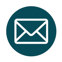 White envelope icon on a teal circle isolated on transparent background