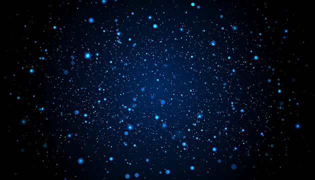 An abstract dark blue background, speckled with glowing particles of various sizes and brightness, creating a cosmic and dynamic effect