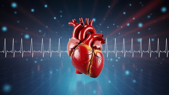 Futuristic Heart Health Concept with Digital 3D Human Heart Model and Medical Technology Background