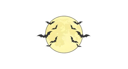 Spooky Halloween Night with Bats Flying Across a Glowing Full Moon in a Dark Sky Illustration