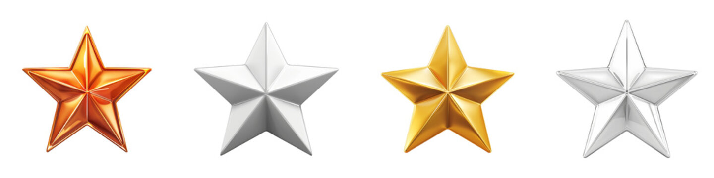 Metallic dimensional stars bronze silver gold platinum arranged together