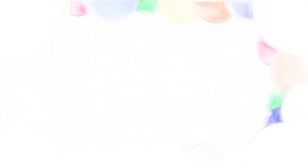 Colorful circular balloons frame a blank white background for celebrations