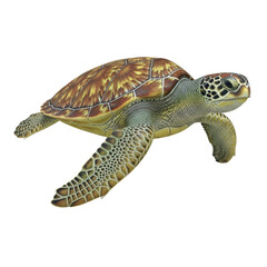 Fototapeta premium Realistic green sea turtle swimming with detailed textures