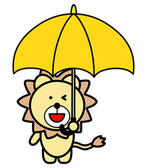 傘をさすライオン　イラスト
