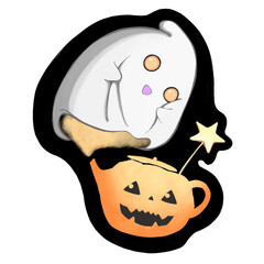 A Halloween ghost popped out of a pumpkin magic lamp.