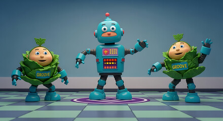 Groovy cabbage crew and robot dance party