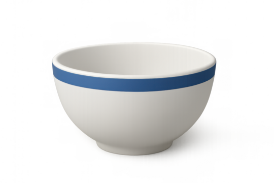Empty ceramic serving bowl with a blue stripe, creating a minimalist dinnerware design for kitchens and food