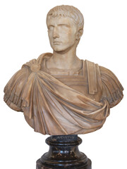 Classical marble bust of Gaius Caesar from ancient Rome, isolated on transparent background