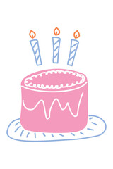 Hand drawn celebration cake with candles minimal doodle