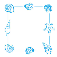 Blue seashell and starfish frame &ndash; summer marine border design