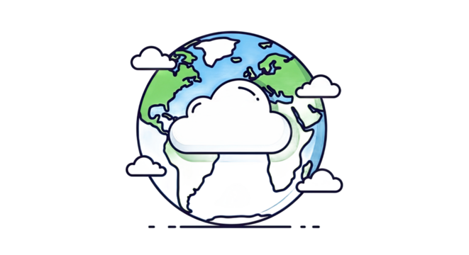 Colorful illustration of Earth with clouds, depicting environmental awareness