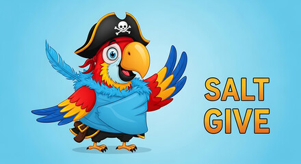 Jolly Pirate Macaw Character Waving Greeting Fun Mascot Design