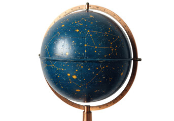 Isolated antique celestial globe with constellations on stand, navigational tool, vintage