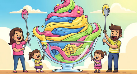 Joyful Family Shares Enormous Rainbow Swirl Frozen Dessert Vector