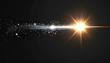 Abstract illustration showing a burst of light streaking across a dark backdrop with scattered particles and a bright focal point