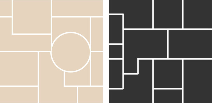 Modern Bento grid web layout. Trending bento brick Ui UX template. Web comics grids, various tiles vector set.