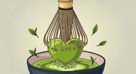 Matcha Love Brewing Green Tea Heart Chasen Art
