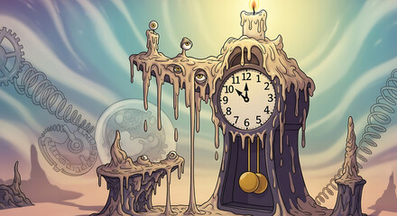Melting Clock Eyeballs Surreal Steampunk Time Decay