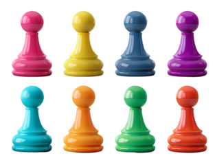 colorful game pawns isolated on transparent background 