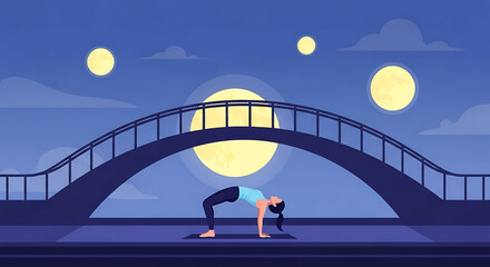Moonlight Backbend Arch Bridge Night Sky Wellness Vector