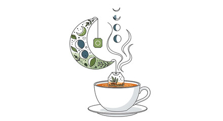 Mystical Tea Time Botanical Moon Phase Cycle Vector Art