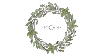 Mystic Herb Wreath Lunar Alignment Nature Drawing